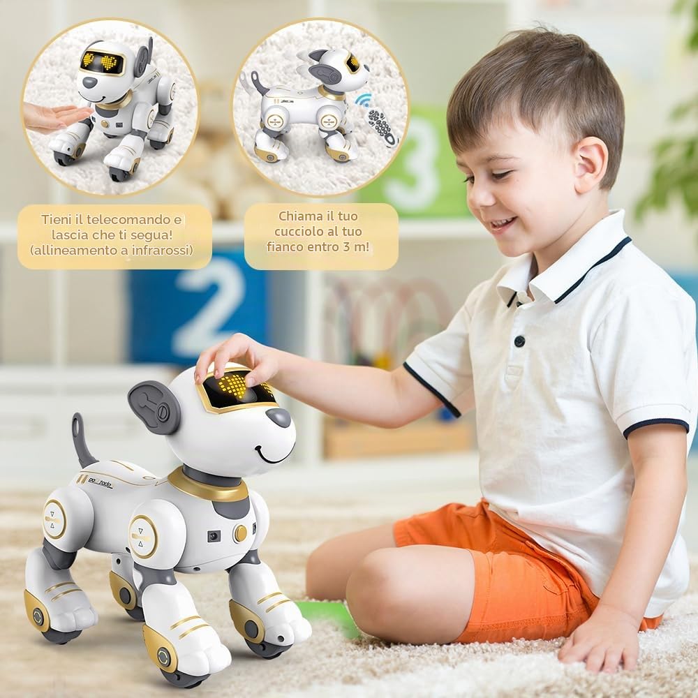 VATOS Cane Robot Telecomandato per Bambini - Cane Robot Interattivo Touch & Follow 17 Funzioni, Programmabile Intelligente da Passeggio Danzante RC Robot Giocattoli per Ragazze 3-12 Regali