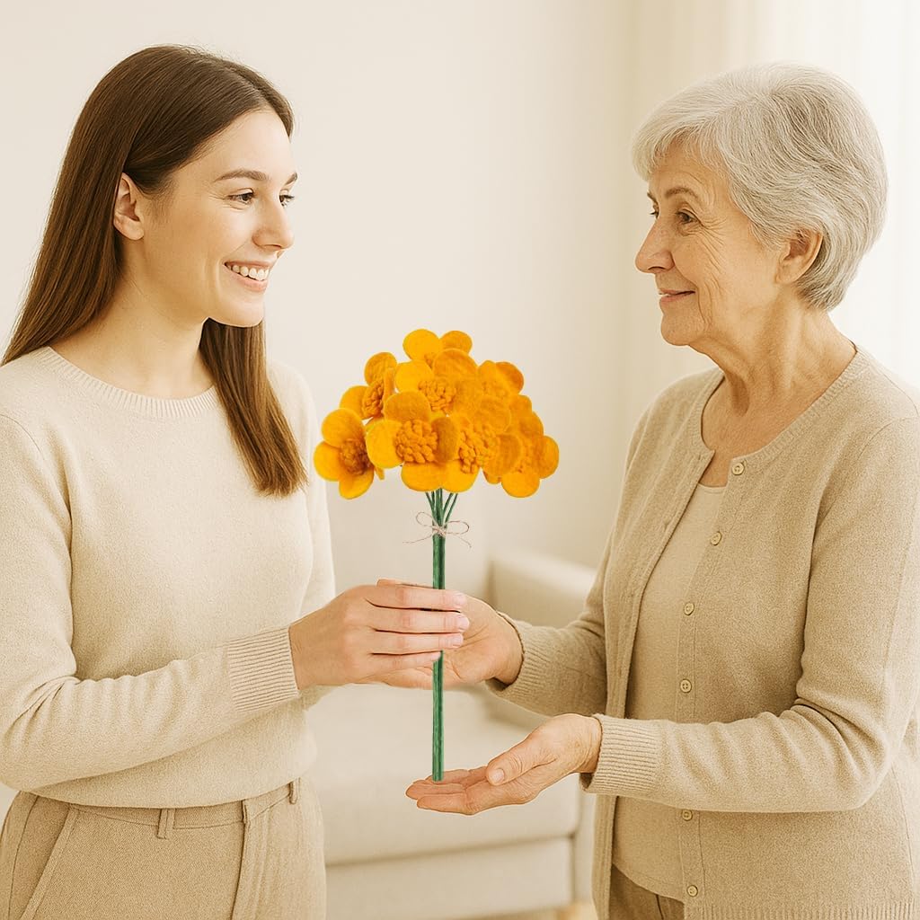 Glaciart One Felt Flowers Artificial Poppies - 8 pcs | Reusable, Washable and Essential Oil Ready Bouquet w/Bendable Long Wire Stem | Great as Gift and Home or Event Decorations