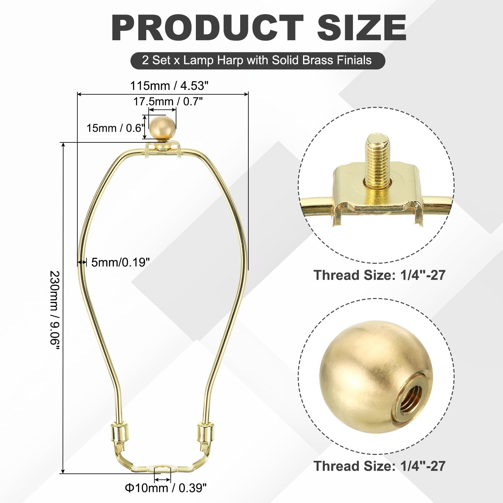 PATIKIL 9 Inch Lamp Harp Kit with 17.5mm Solid Brass Ball Finial - Image 3