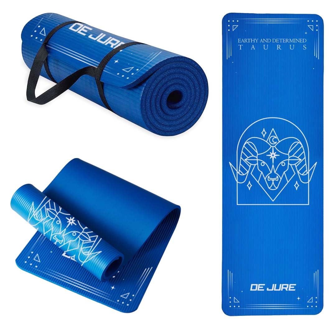 De Jure Fitness Yoga Mat for Women and Men, 8mm Extra Thick Non-Slip NBR Exercise Mat for Yoga, Pilates, Gym & Floor Workouts - with Carry Strap - Taurus