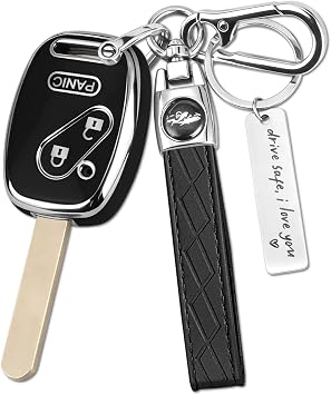 for Honda 3 Buttons Key Fob Cover with Keychain, Silver-Black