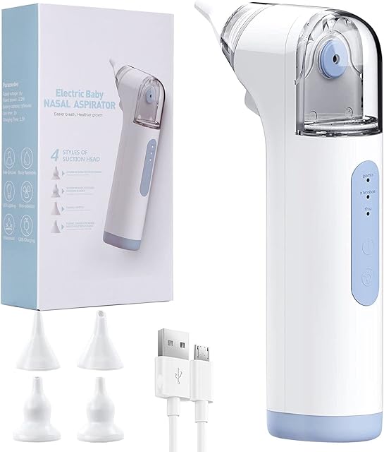 Baby Nasal Aspirator Electric Upgraded Nose Sucker for Baby with 4 Silicone Tips Baby Nasal Aspirator with 3 Suction Level Baby Nose Cleaner Rechargeable Nasal Aspirator for Children