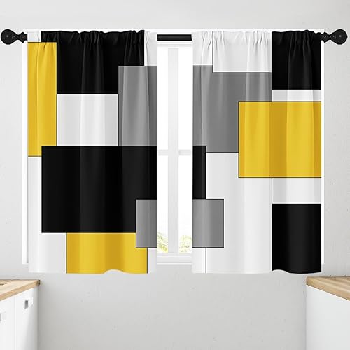 Vista 157 de Cortinas geométricas de cocina negras y grises de 63 pulgadas de largo, juego de 2, cortinas grises y blancas para dormitorio, sala de estar, Gris