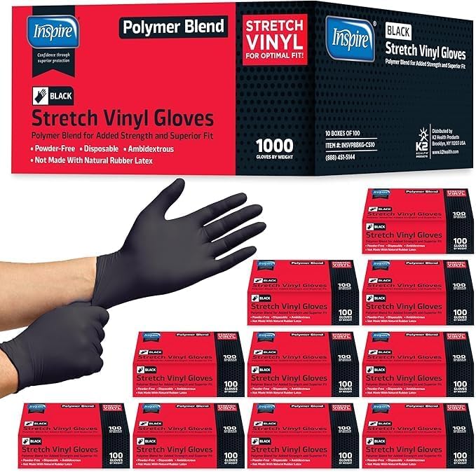 Inspire Vinyl Polymer Blend Black Gloves Cleaning Yard Work (XL)
