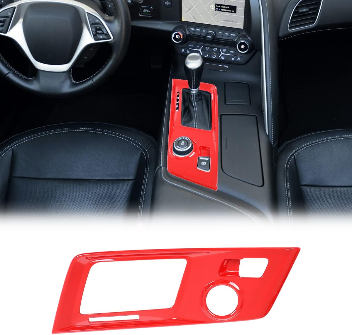 Car Interior Gear Shift Frame Trim Sticker for Chevrolet Corvette C7 2014-2019 Control Gear Shift Knob Panel Frame Cover Auto Accessories (Gloss Black)