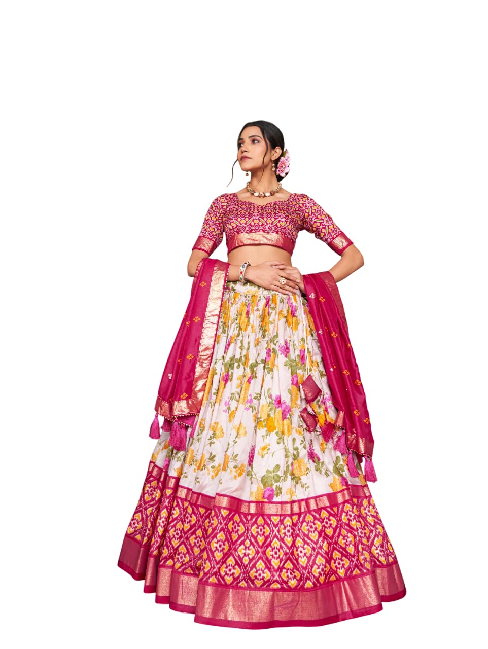 Women's Jacquard Semi-Stitched Lehenga choli Tussar Silk With Patola Print-picture-41