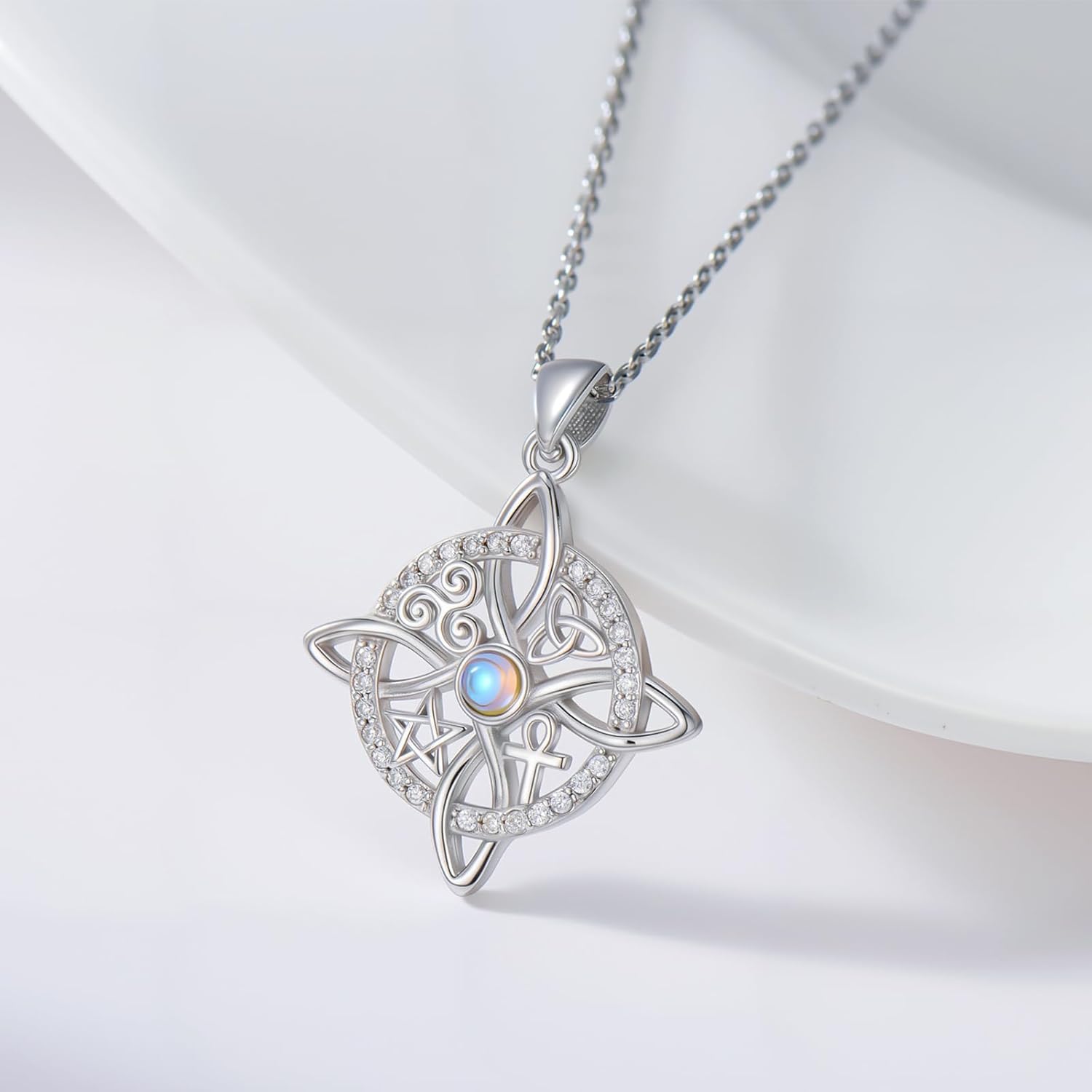 925 Sterling Silver Witch Knot/Fairy/Sun and Moon/Cat/Raven/Hecate/Lilith/Tetragrammaton/Space Pendant Witches Triple Moon Necklace Gothic Jewelry Gift for Women - Image 4
