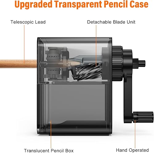 Miniatura 3 de Sacapuntas negro, sacapuntas manual con hoja helicoidal más fuerte para afilar rápidamente para niños, escuela, aula, hogar, artistas, ideal para