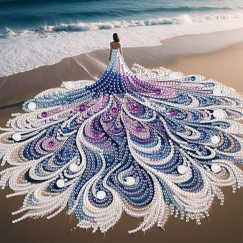 C'eitura 5D Special Shape Diamond Art Painting - Elegant Beach Lady with Flowing Skirt Partial Drill Art, Ocean Sunset Woman Figure Wall Decor 11.81x11.81 Inch, DIY Home Decoration Gift