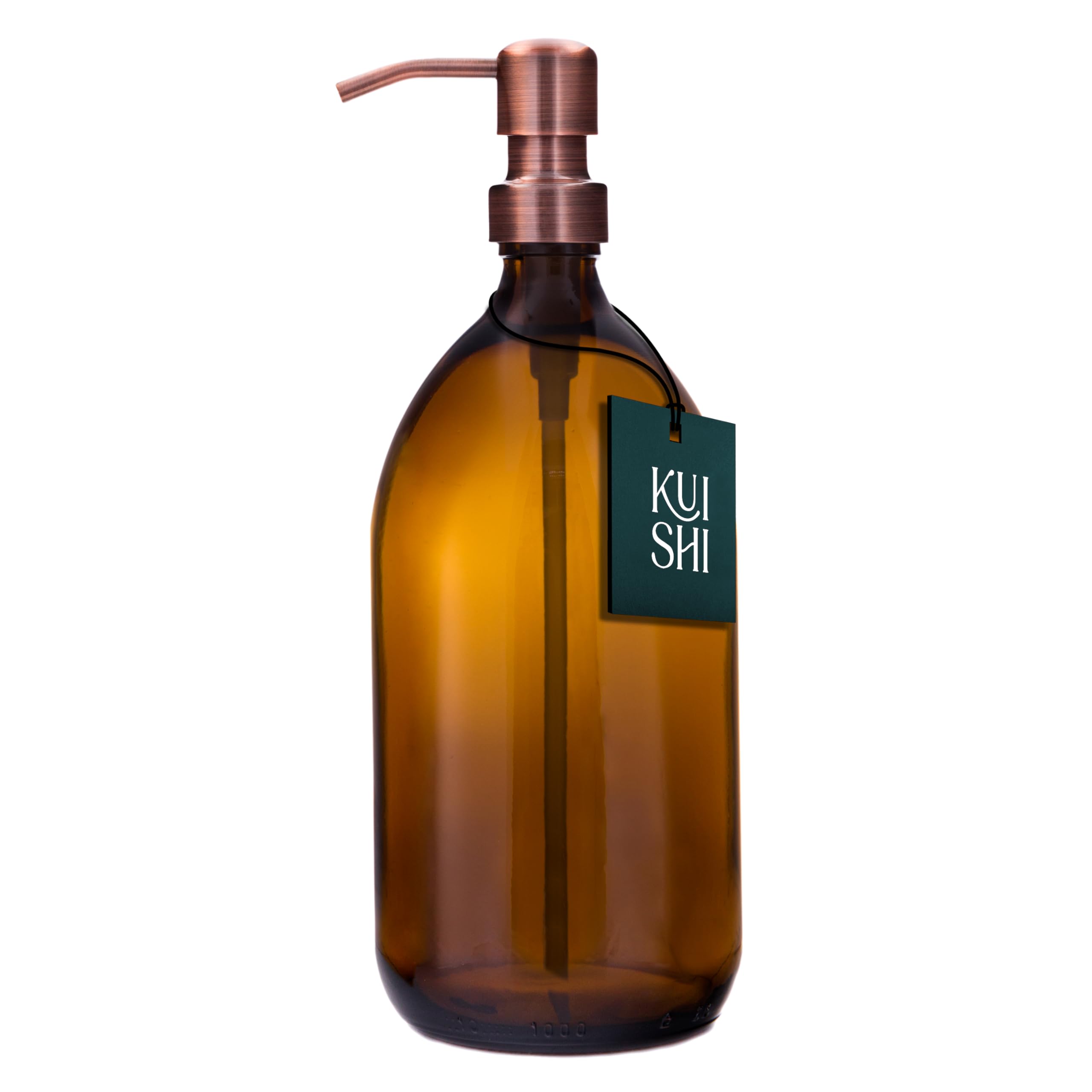 Kuishi Bronze Glass Soap Dispenser With Stainless Steel Pump - 1000Ml Refillable Bpa-Free Hand Soap Dispenser For Kitchen & Bathroom, Amber