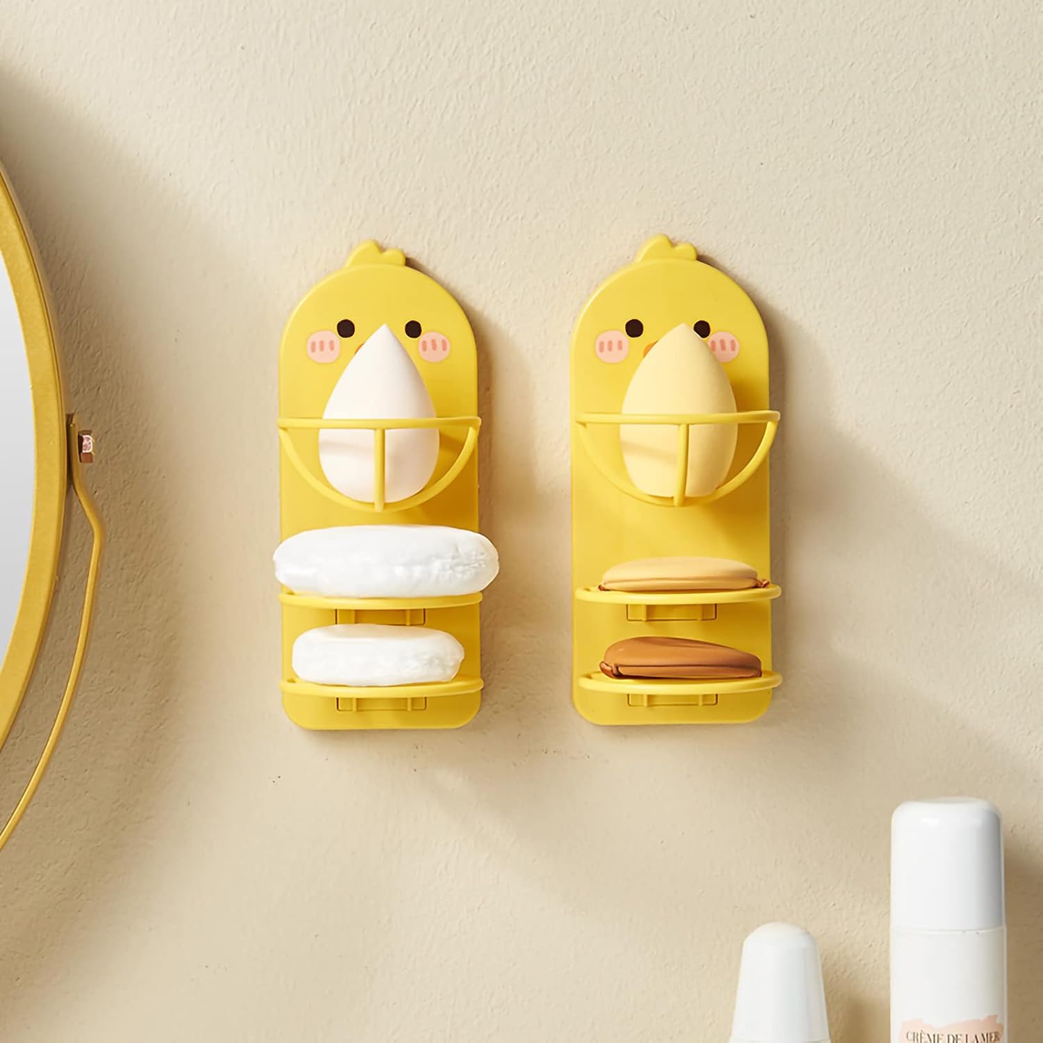 ZJchao Makeup Sponge Holder Powder Puff Rack 3 Tier Mounted Cosmetic Sponge Organizer with Cartoon Duck Pattern for Home Travel Cosmetics Store