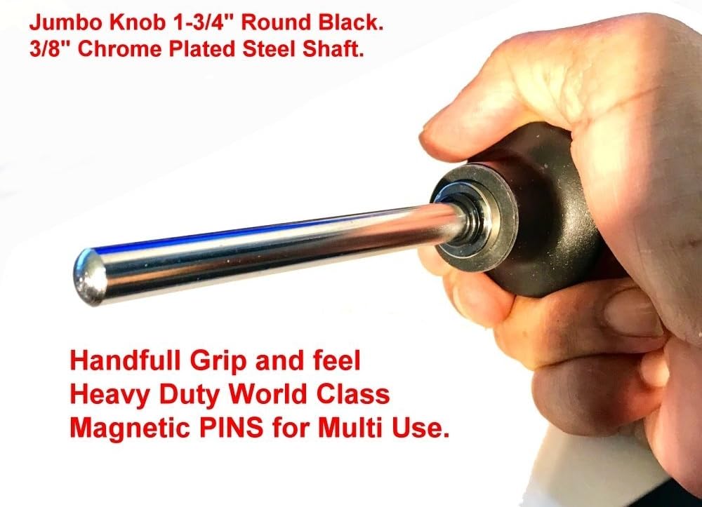 MAGNETIC Pin, Tensile (3/8" Dia ) Universal Weight Stack Heavy Duty SELECTOR KEY - Deluxe Jumbo 1-3/4" Dia BLACK Round Knob - World Class Hitch PINS - Various Locking space n Size - by SBD