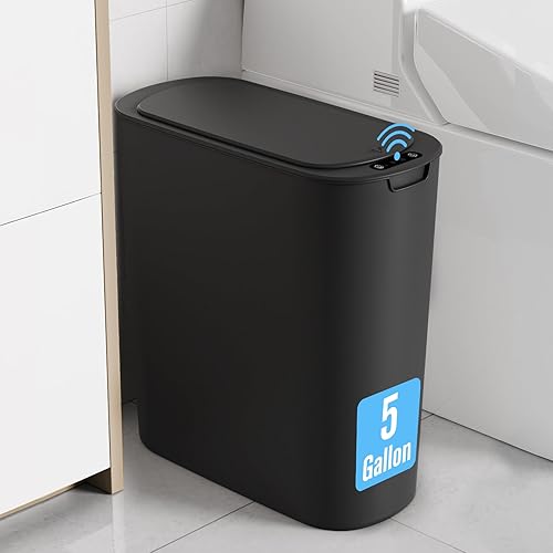 Miniatura 8 de Cesun Cubo de basura automático de 5 galones, con sensor de movimiento sin contacto con tapa, papelera delgada de plástico inteligente para baño,