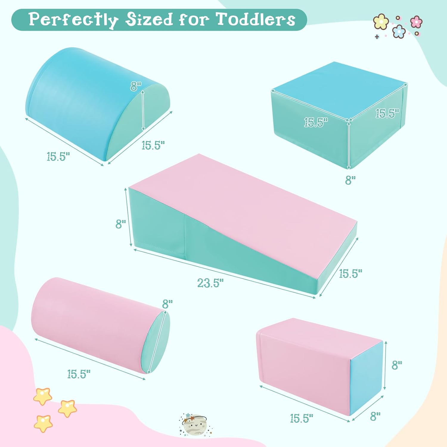 Costzon 5 Pieces Climbing Toys for Toddlers, Soft Foam Block Play Structures Infants Climbers for Child Development, Waterproof Kids Climbing Toys Indoor for Preschool Baby