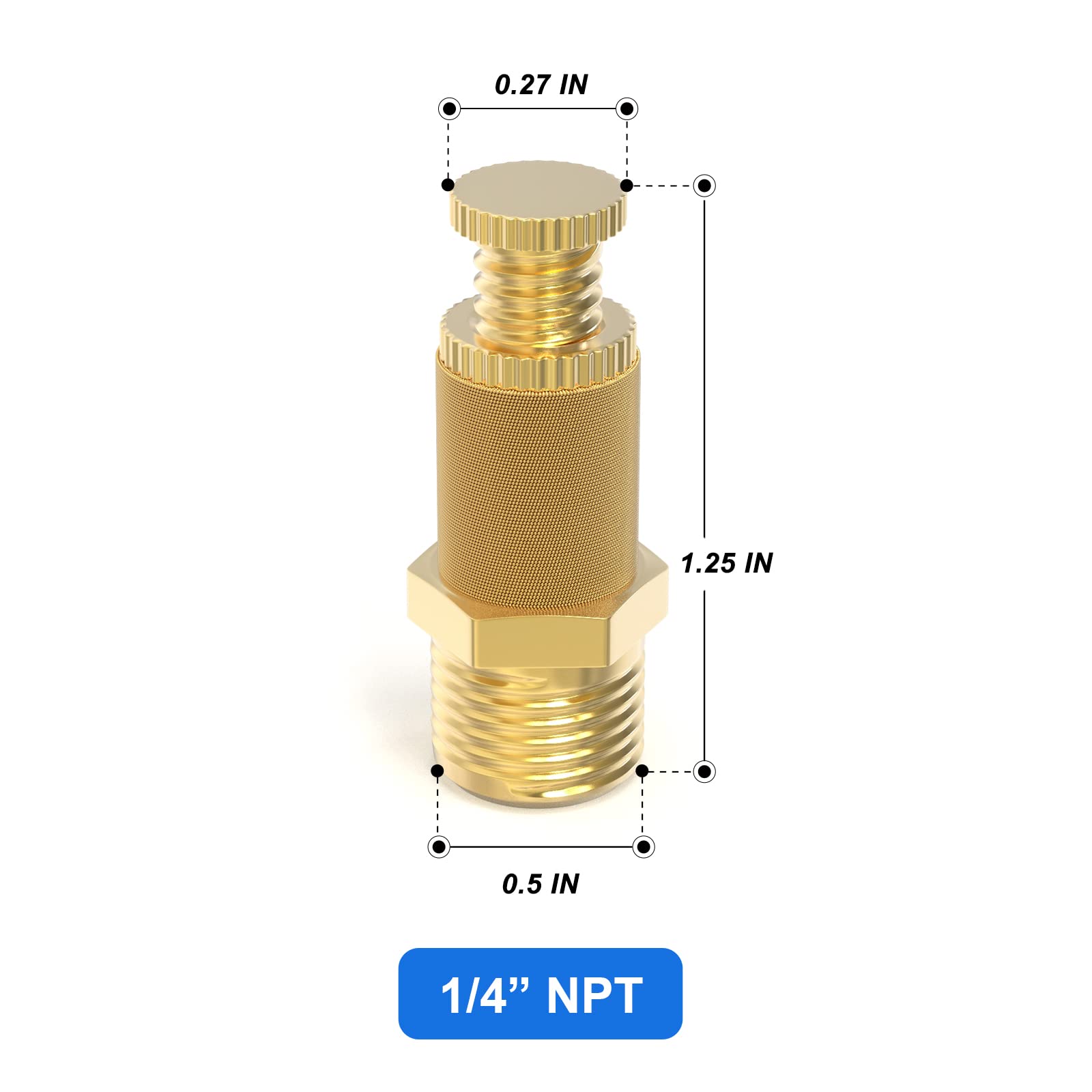 TAILONZ PNEUMATIC 1/4 Inch NPT Air Pneumatic Flow Control Mufflers, Sintered Bronze Exhaust Muffler Brass Body Protruding (Pack of 10) — Amazon image 2