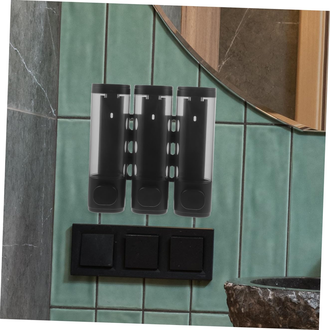 BESPORTBLE Wall-Mounted 3-Chamber Shampoo Conditioner Body Wash Dispenser Black Manual Soap Holder for Bathroom Shower Use