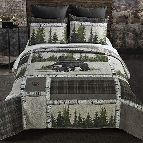 Donna Sharp King Bedding Set - 3 Piece - Bear Panels Lodge Quilt Set With King Quilt And King Pillow Shams - Machine Washable #TOP1