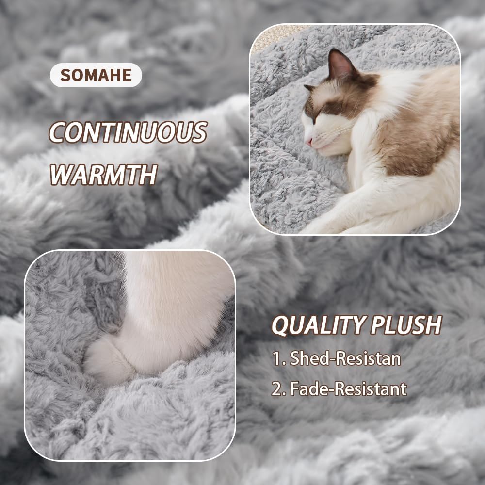 Self Warming Cat Bed Mat, Washable Self Heating Cat Mat, Extra Warm Thermal Pet Pad with Non-Slip Bottom, Soft Plush Faux Fur for Indoor Pet Sleep Cushion, 23x15 Inch Beige