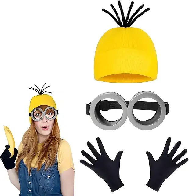 BDBFPAN Minion Kostüm-Set: Mütze, Brille, Handschuhe für Halloween & Karneval