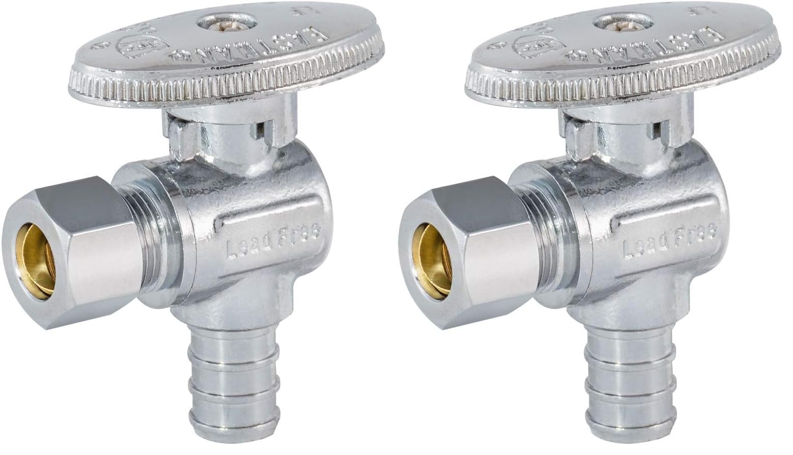 Eastman 1/2 Inch x 3/8 Inch OD Compression Angle Stop Valve, Brass Plumbing Fitting, Chrome, 10727LF (Pack of 2)