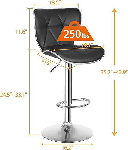 Miniatura 6 de ZENY Juego de 4 taburetes de bar giratorios ajustables altura de mostrador con respaldo juego de taburetes altos de piel sintética sillas de bar