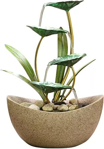 BNNP Indoor Water Fountain Tabletop Fountains Table Fountain Table Top 4 Tiers Indoor Green Iron Lotus Leaf Relaxing Fountain Waterfall Office Home disponible en Yaxa Colombia