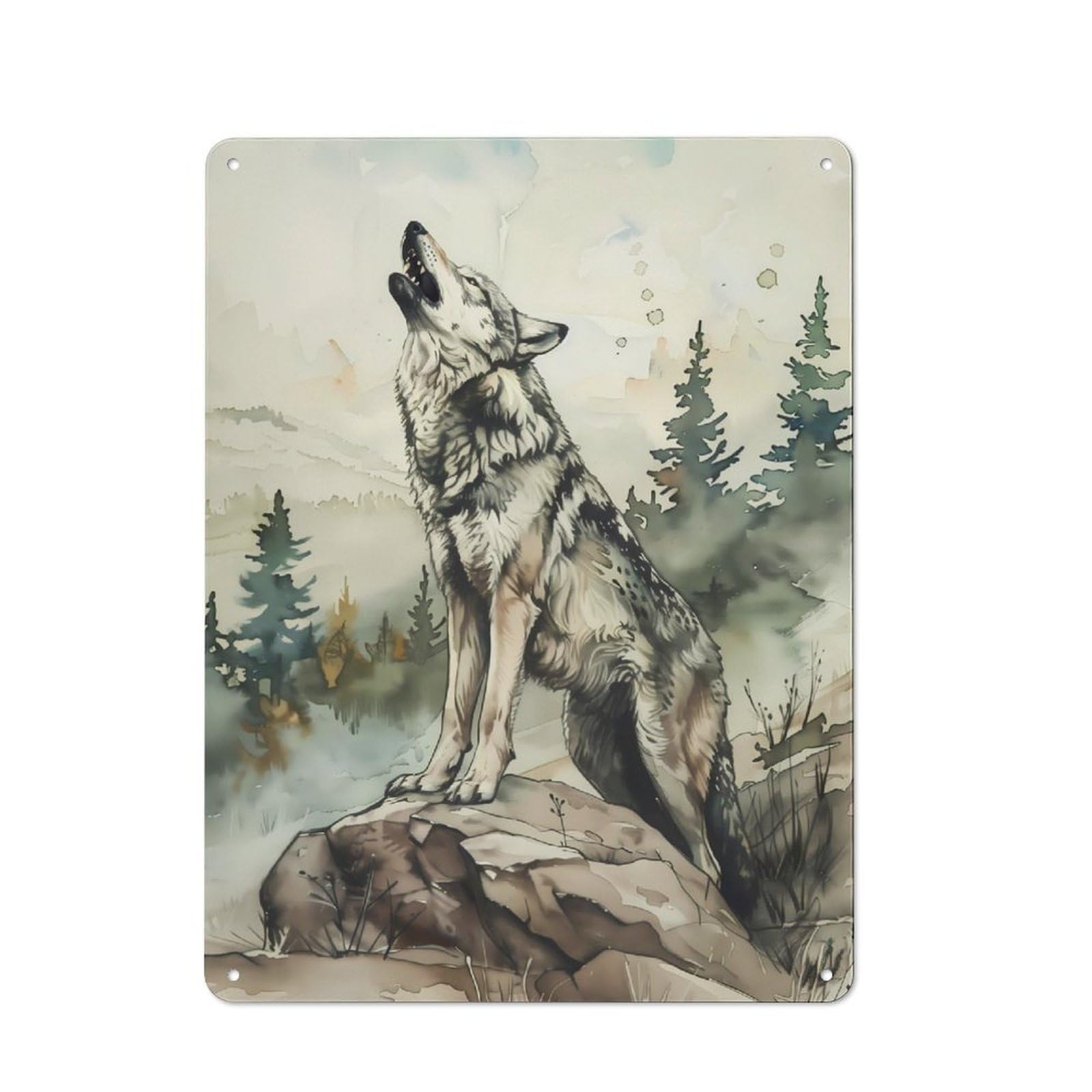 Junmoney Solitudes Symphony Wolf Tin Wall Plaque 40X30cm With For Bar Or Restaurant, Suited To Bar Decor Enthusiasts