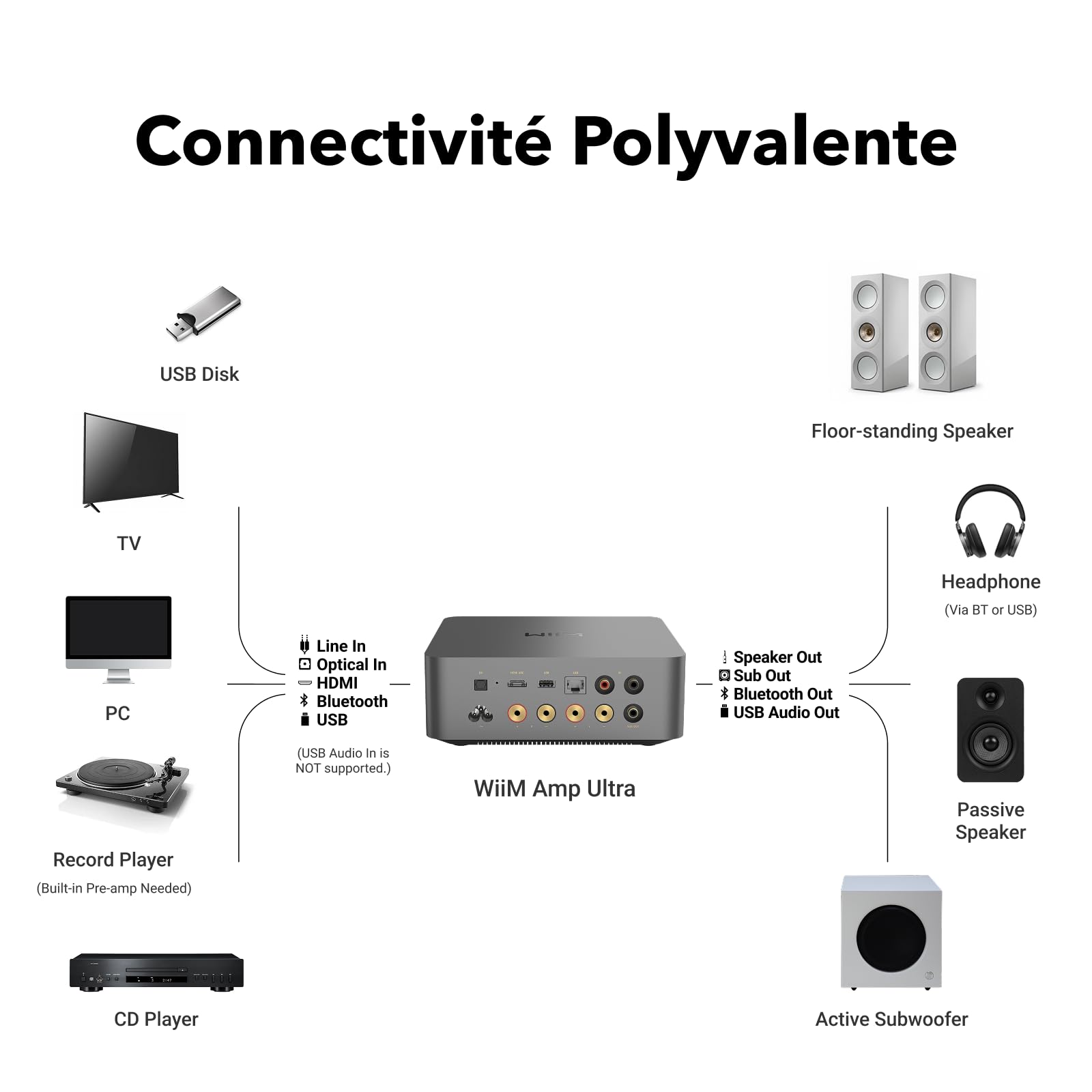 WiiM Amp Ultra avec Voice Remote2 | Amplificateur de Streaming 100W avec DAC ESS ES9039Q2M Dual Amplis TI TPA3255 |Égaliseur RoomFit Intégré&Écran Tactile| Entrées HDMI ARC, Optique, RCA| Gris Spatial