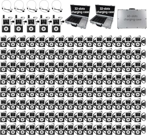 Retekess T130U(4nd Gen T130) Tour Guide System Set, U-Band Travel Guide System, 32-Slot Charging Case x 2, 60-Slot Charging Case x 1, 200 M, for Tour Groups (5 Transmitters, 120 Receivers)