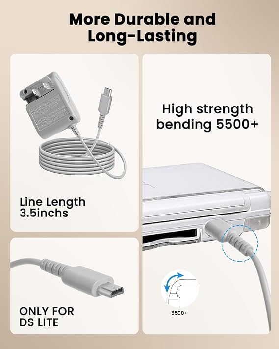DS Lite Charger Kit Compatible with DS Lite 100-240V Wall Plug Adapter with 4 Stylus Pen for DS Lite