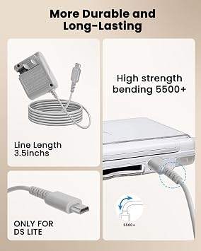 DS Lite Charger Kit Compatible with DS Lite 100-240V Wall Plug Adapter with 4 Stylus Pen for DS Lite