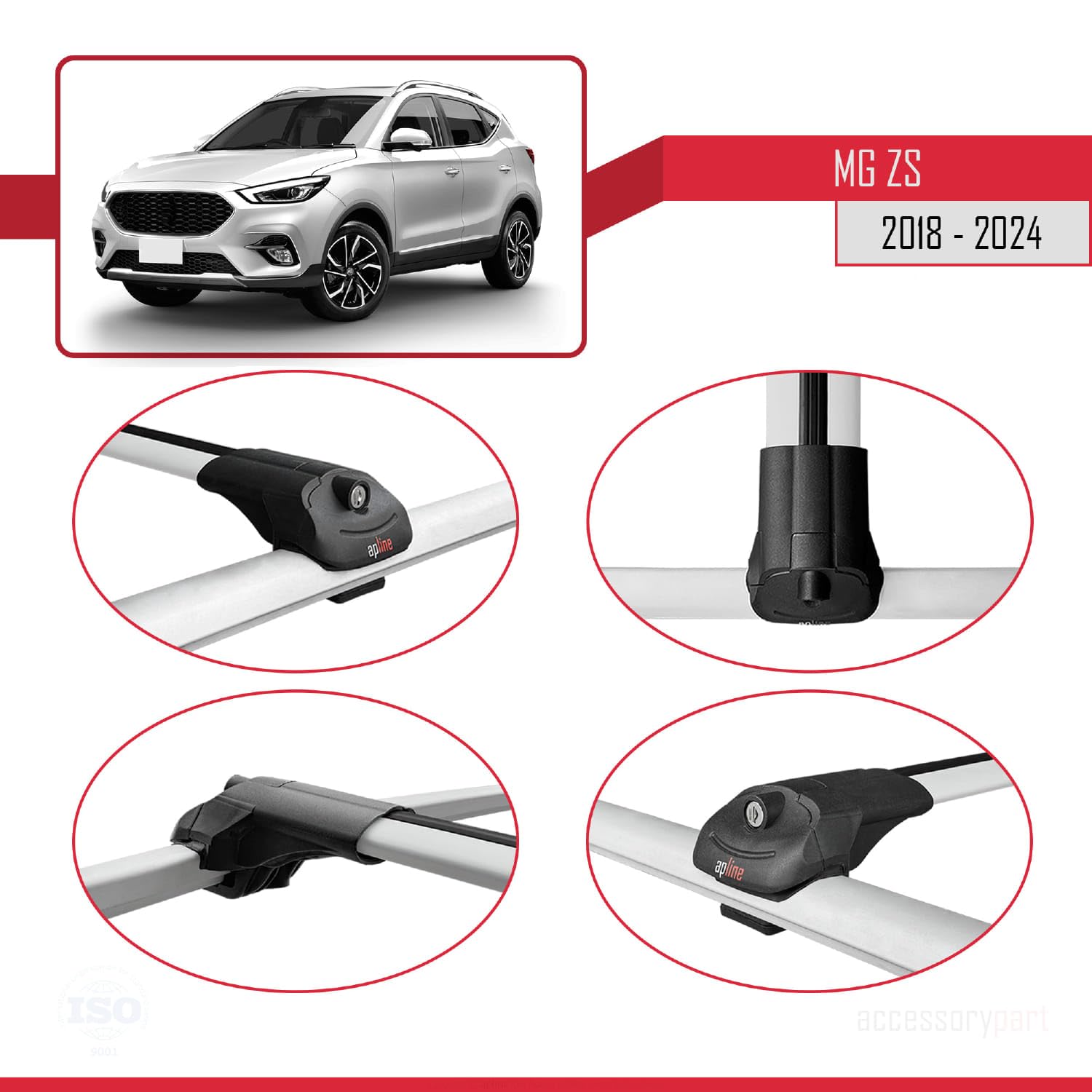 Compatibile con MG ZS 2018-2024 Modello ACE-1 Barre Tetto Portapacchi Auto Barre Portatutto Grigio Alluminio 2 Barre