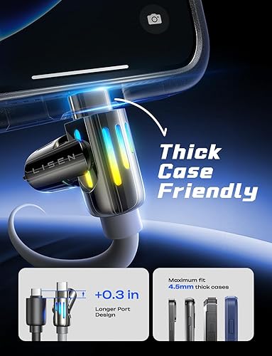 Miniatura 6 de LISEN Cable USB C a Lightning, cable de carga 4 en 1 de 240 W, 6.6 pies, USB AC a CLightning con luz para iPhone Air 17 16 15 14