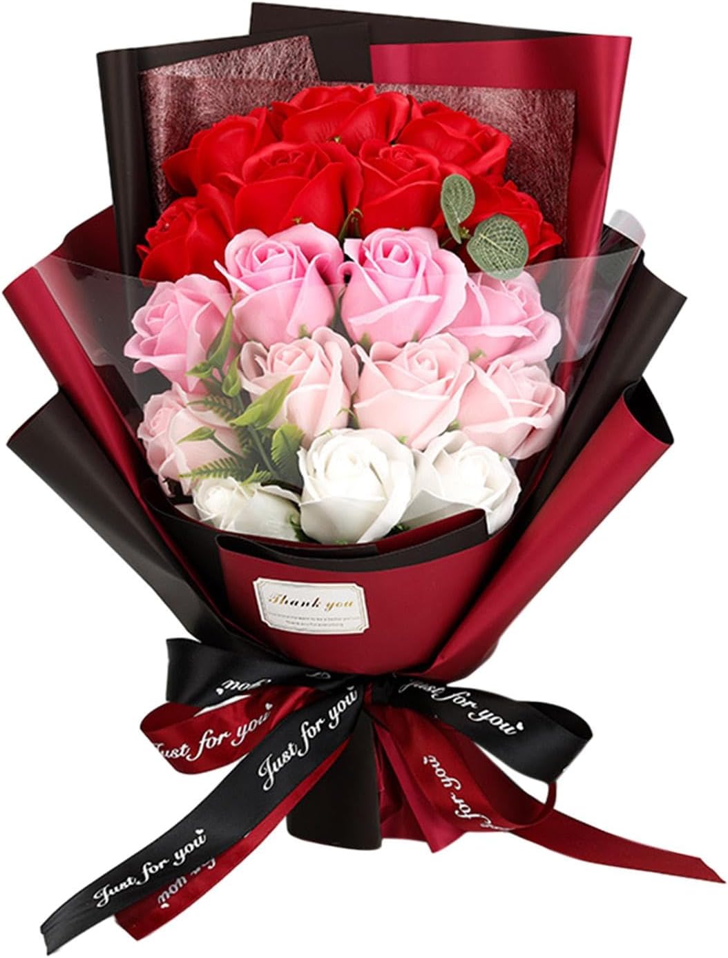 Generic Flower Bouquet Soap Rose Flower Valentines Day Gifts Artificial Flowers Flower Arrangements for Party Engagement Ceremony, Red, 20cmx12cmx37cm