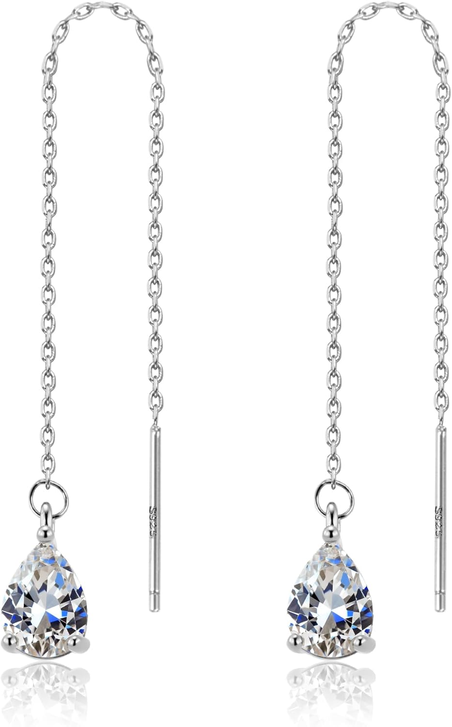 ALEXCRAFT Silver Cubic Zirconia Teardrop Chain Threader Dangle Earrings Gold Dangle Earrings for Women Long Dangling Earings Hypoallergenic CZ Dangly Jewelry Gifts for Women