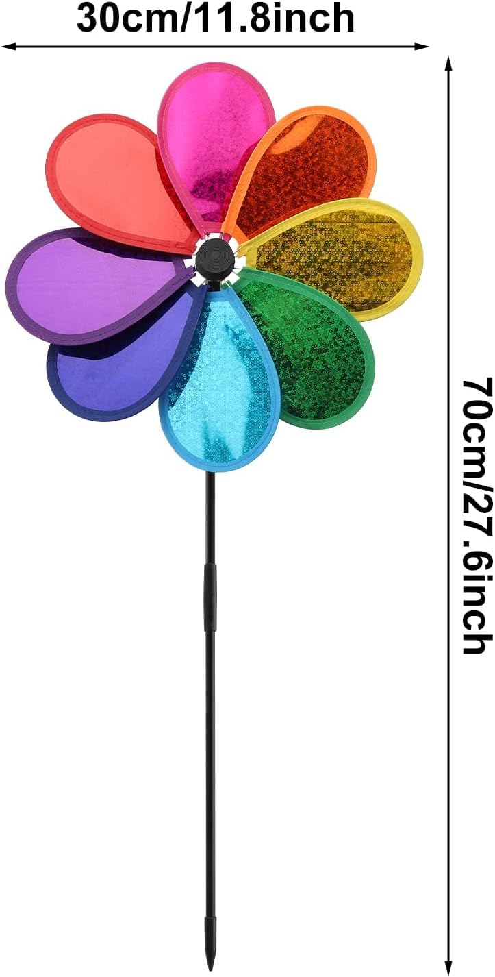 ZMDMAH zestaw 4 dzwonków wiatrowych, wiatrak, do ogrodu, 30 cm, Ø 71 cm, kolorowy wiatrak, spinner do ogrodu, na balkon i do obrony przed ptakami, dekoracja ogrodowa (tęcza, PCW)