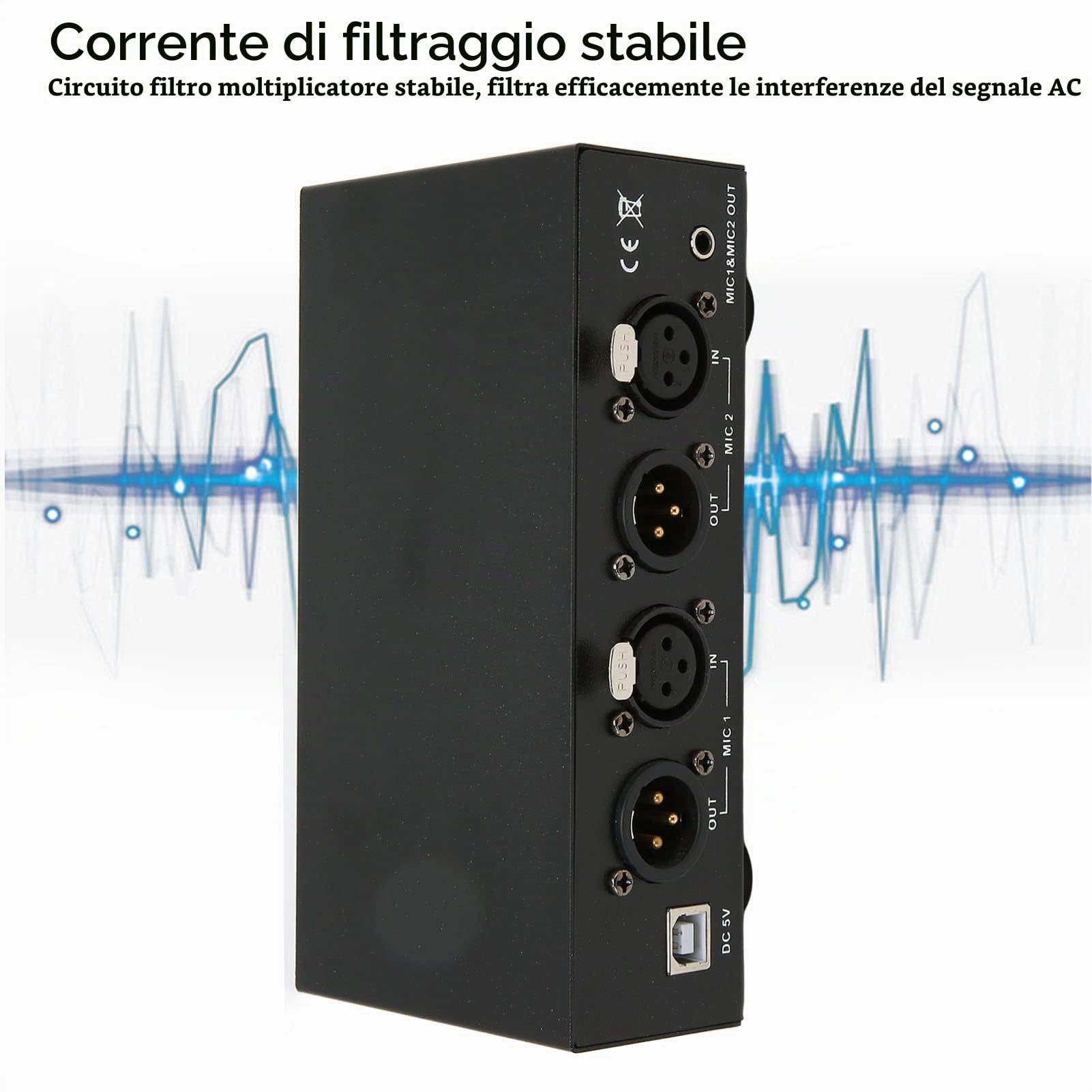 Alimentazione , Alimentazione a 2 Canali 48 V con Cavo XLR, Alimentatore Universale per Apparecchiature di Registrazione Musicale, Filtro Passa-basso