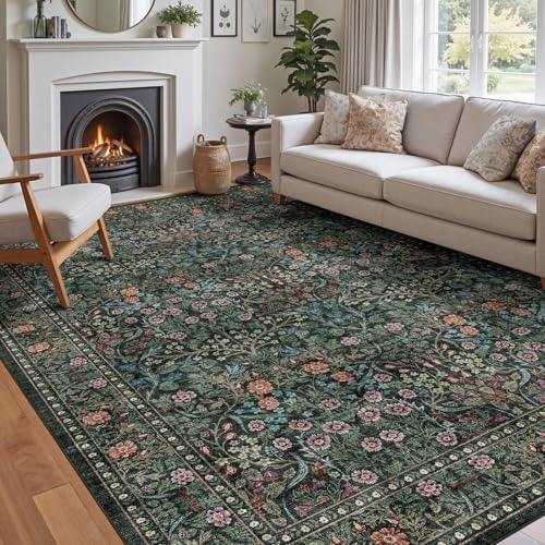 Othilic Washable Floral Rug for Living Room - 10x14 Large