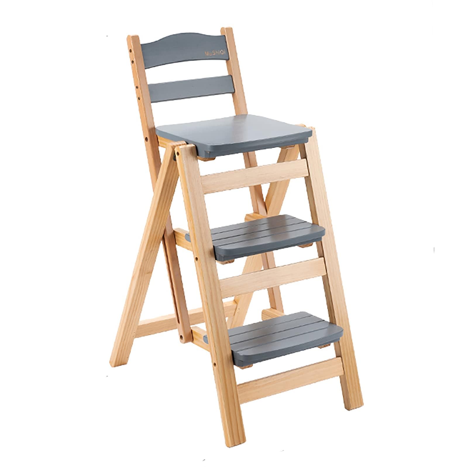 Taburete plegable de 3 escalones de madera maciza: escalera portátil de cocina 1