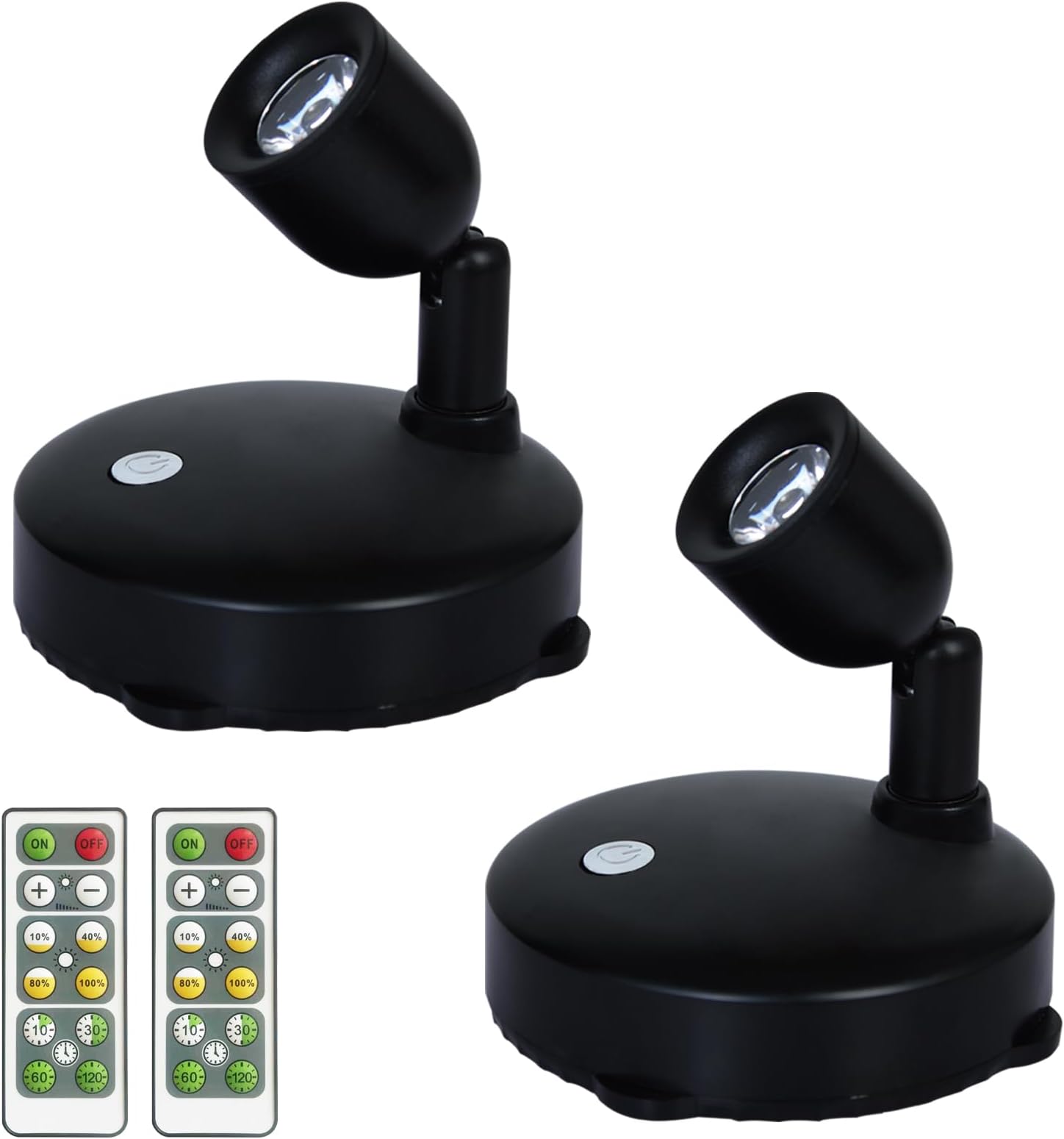 Battery Powered LED Spotlight, Picture Light, Indoor Uplighting for Plants, Puck Lights with Remote, Natural White Mini Spot Light, Art Display Lights for Paintings Dartboard Artwork-2Pack