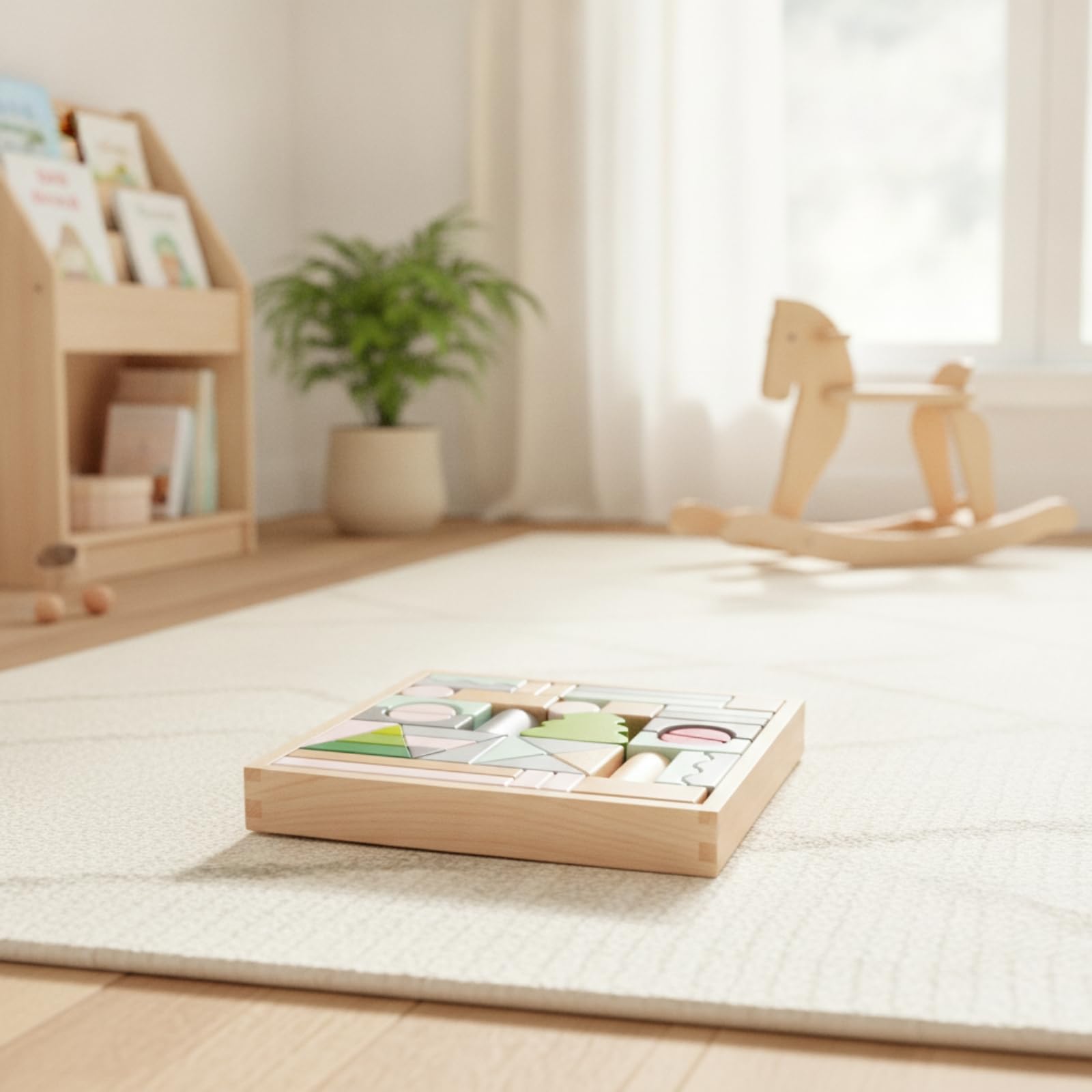 Gralara Blocchi di Legno con Vassoio Colorato Set di Blocchi da Costruzione in Legno Naturale Giocattolo per Spazio Giochi, Asilo Nido, Scuola Dell'infanzia
