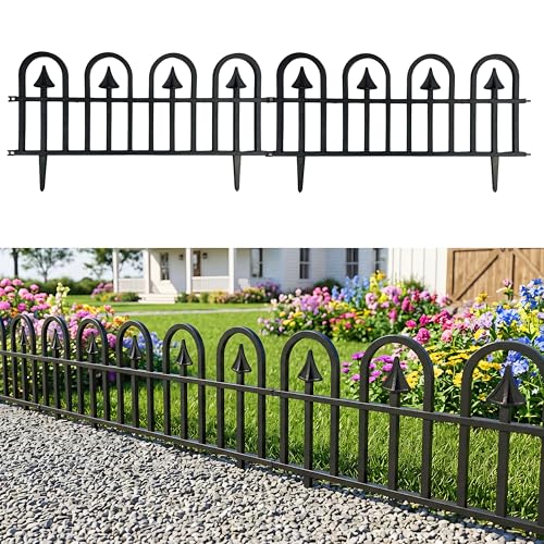 LaLaGreen Decorative Garden Edging Border (24in, 20 Pack) Black Fence Panel