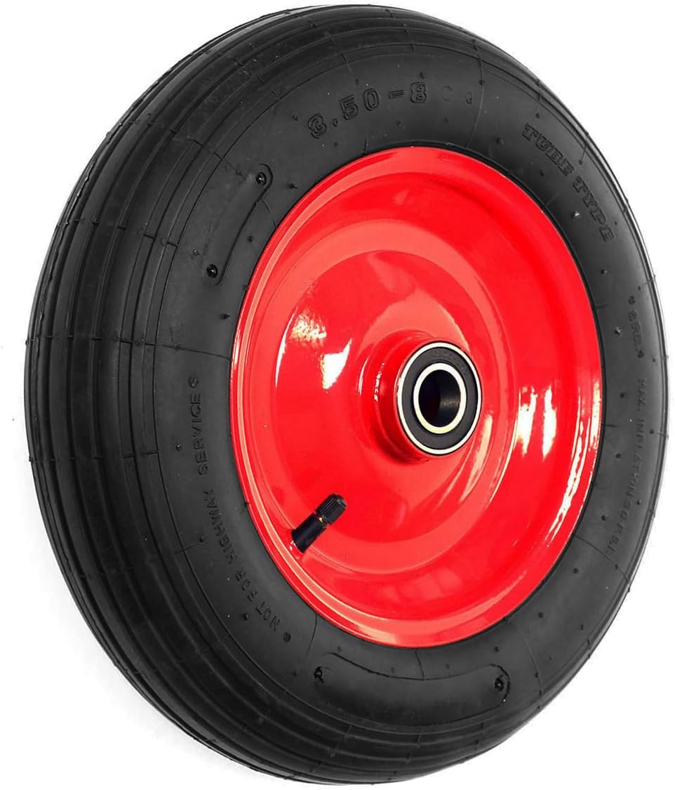 Product Pro 14" Red Pneumatic Wheel 3.50-8 with a Metal Rim for 25mm Axle Shaft