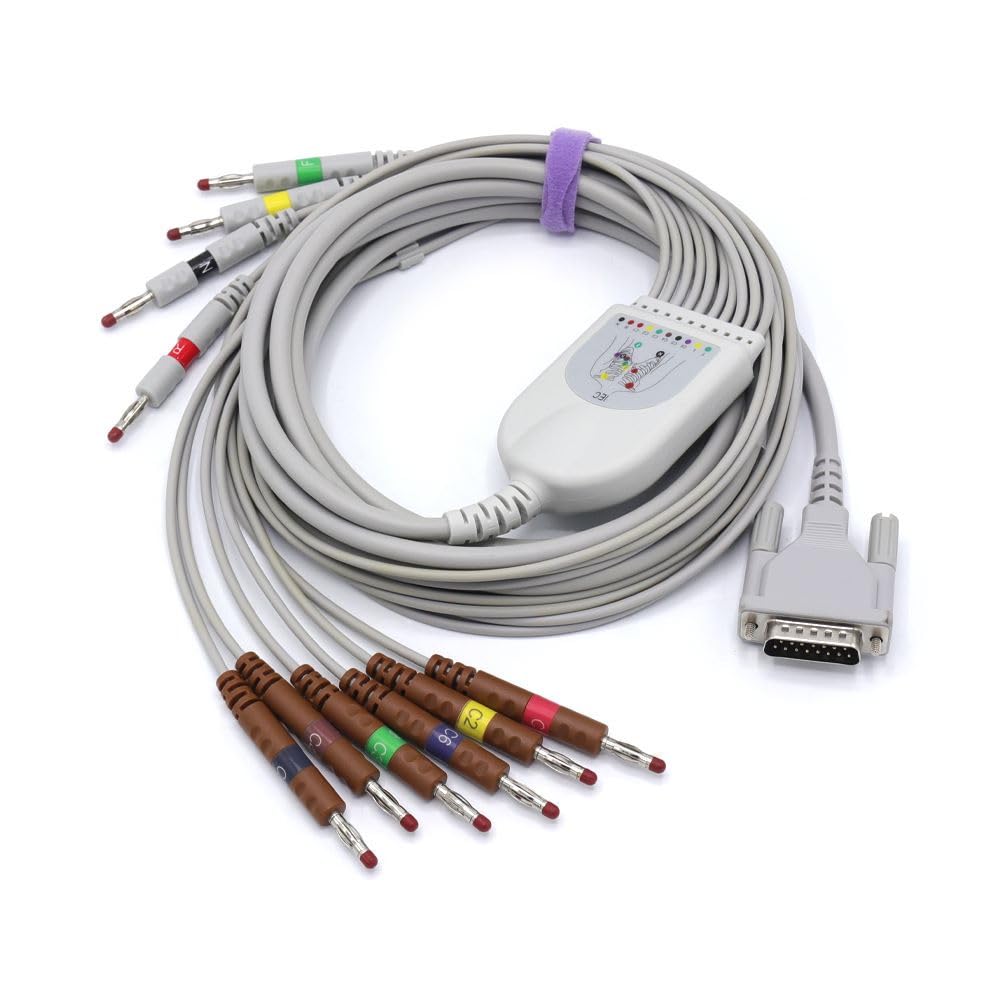 sino-k medical Câble EKG compatible pour Schiller AT10, AT10 Plus, AT101, AT102, AT102 Plus, AT104, AT110, AT3, AT5, AT6, AT60 10 fils fils 9,8 pieds CEI banane 4,0 mm 15 broches SK1214B