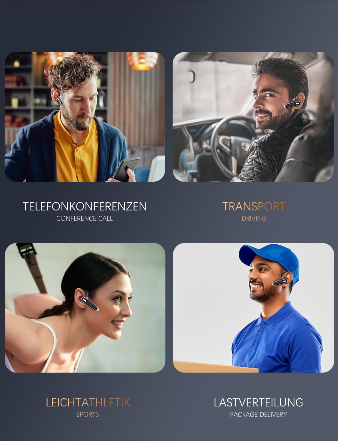 Headset Bluetooth 6.1 Kabellos Kopfhörer 24 Std Spielzeit mit CVC8.0 Dual Mikrofon und Mute Funktion Zwei-Geräte-Verbindung In Ear Kopfhörer Freisprech Handy Ohrhörer für Autofahren/Business/Büro