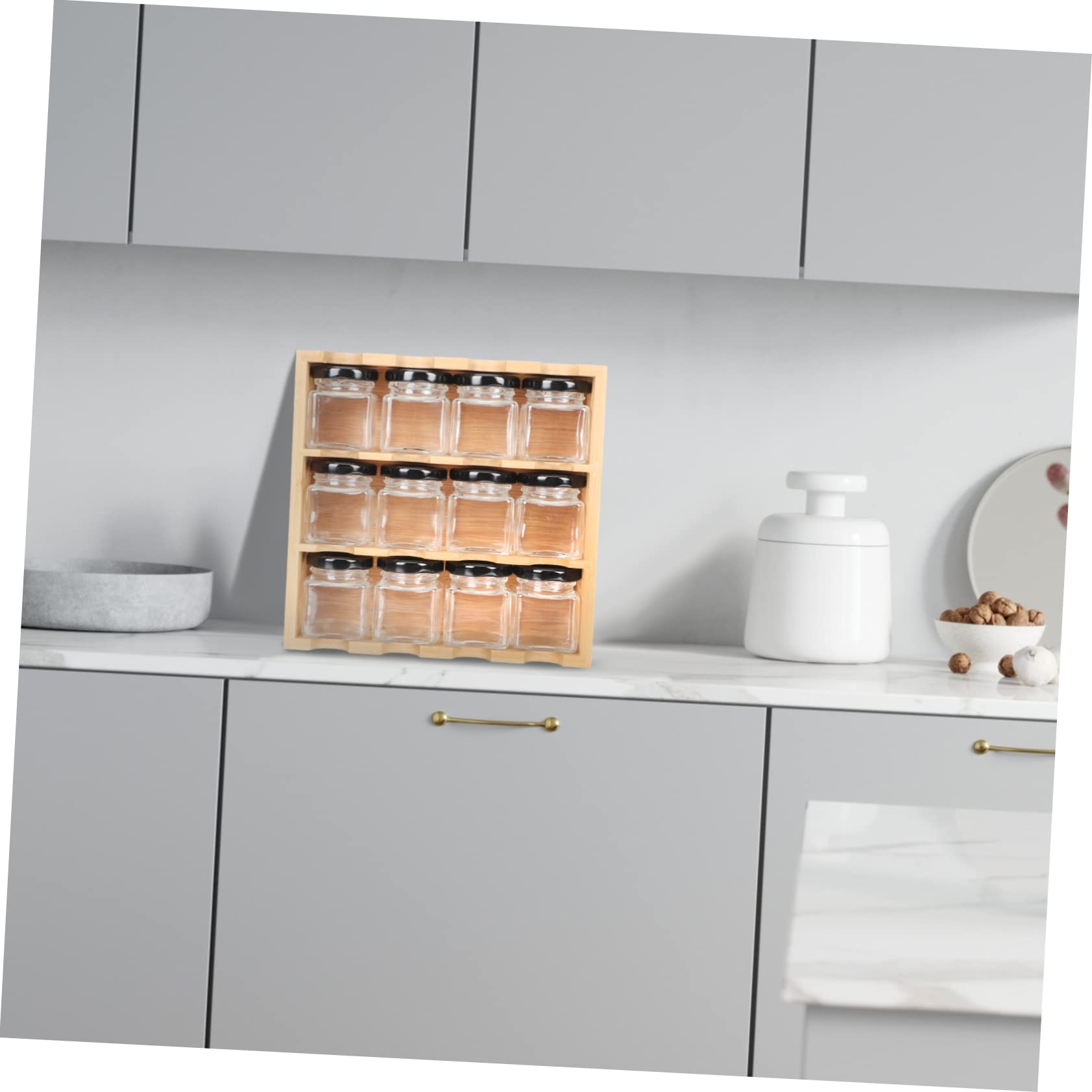 Cabilock Mensola Grande Capacità in Legno e Vetro Porta Spezie Struttura a Livelli per Organizzare Barattoli e Contenitori di Condimenti per Cucina