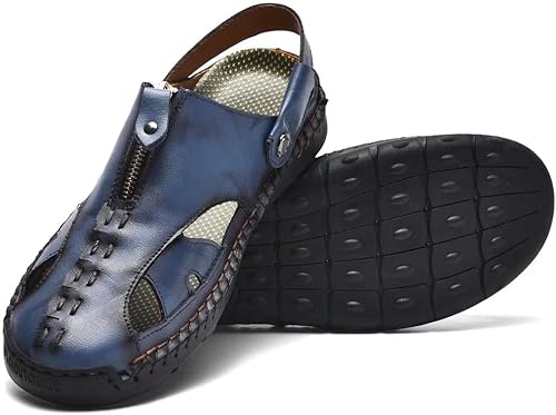 Sandalias de playa de cuero con punta cerrada para hombre,Sandalias impermeables de pescador de moda hechas a mano,Zapatillas de agua casuales