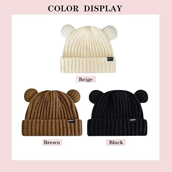Korean Version Cute Little Bear Ear Knitted hat for Women's Winter Fashion Warm hat