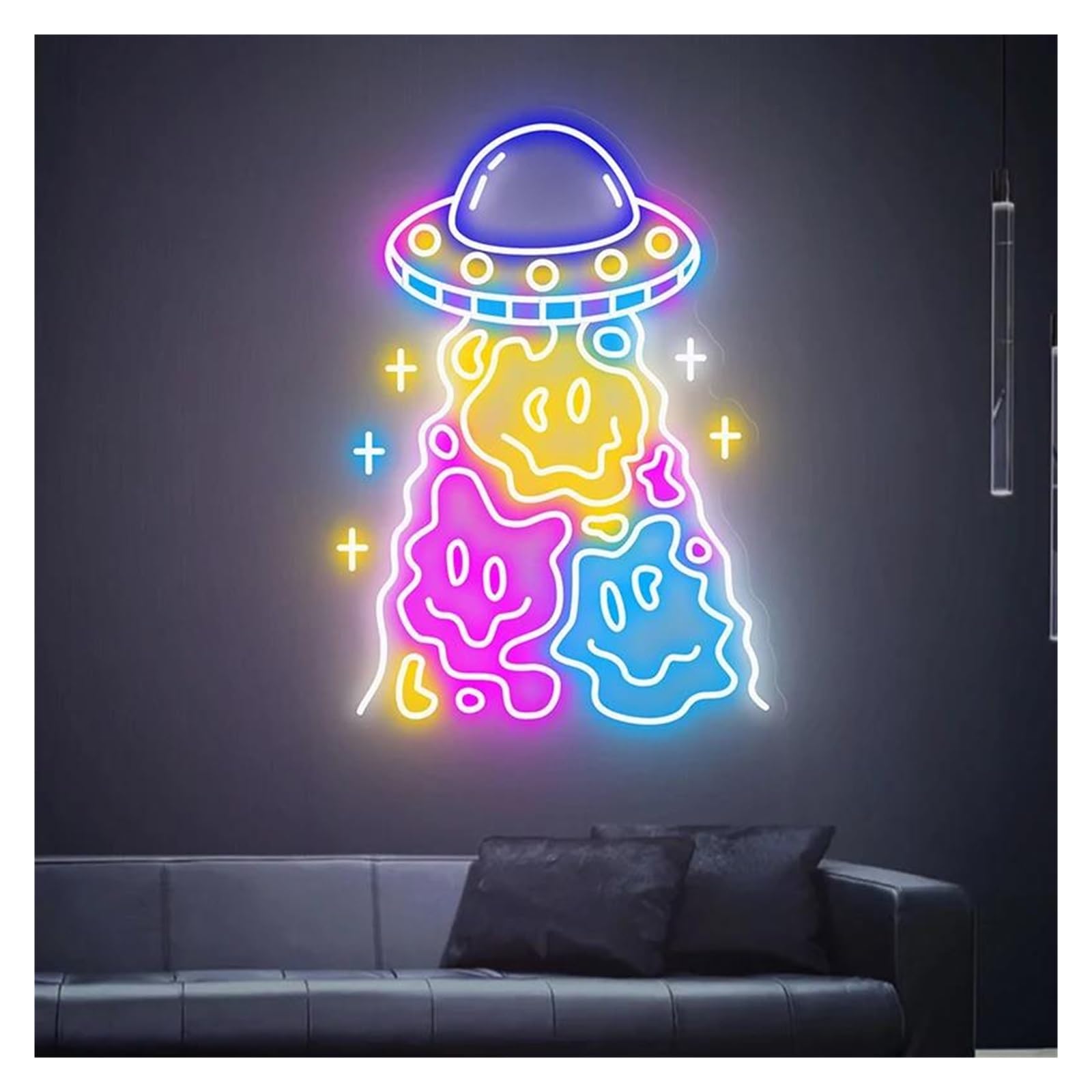 Lemst A Signs Lamp Handmade Neon Signs Usb Powered Djustable Brightness Ufo Smiling Face Neon Lights, Suitable For Party Decor 60Cmx40cm(A)