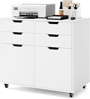 LOKO Mobile File Cabinet with 4 Drawers, Rolling Under-Desk Filing Cabinet, Wooden Chest of Drawers with Universal Wheels, Modern Printer Stand for Home Office Organization and Storage